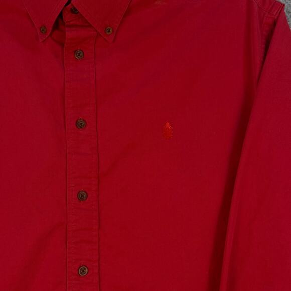 Roundtree And Yorke Outdoors Mens Large Red Cotton Button Down Shirt - Picture 2 of 12